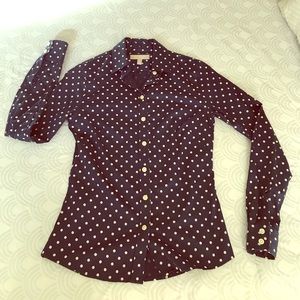 Navy and White Polka Dot Button Down