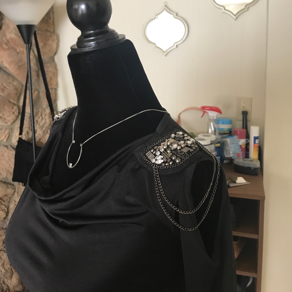 Black 3/4 Sleeves Shoulder-Chains Party Dress