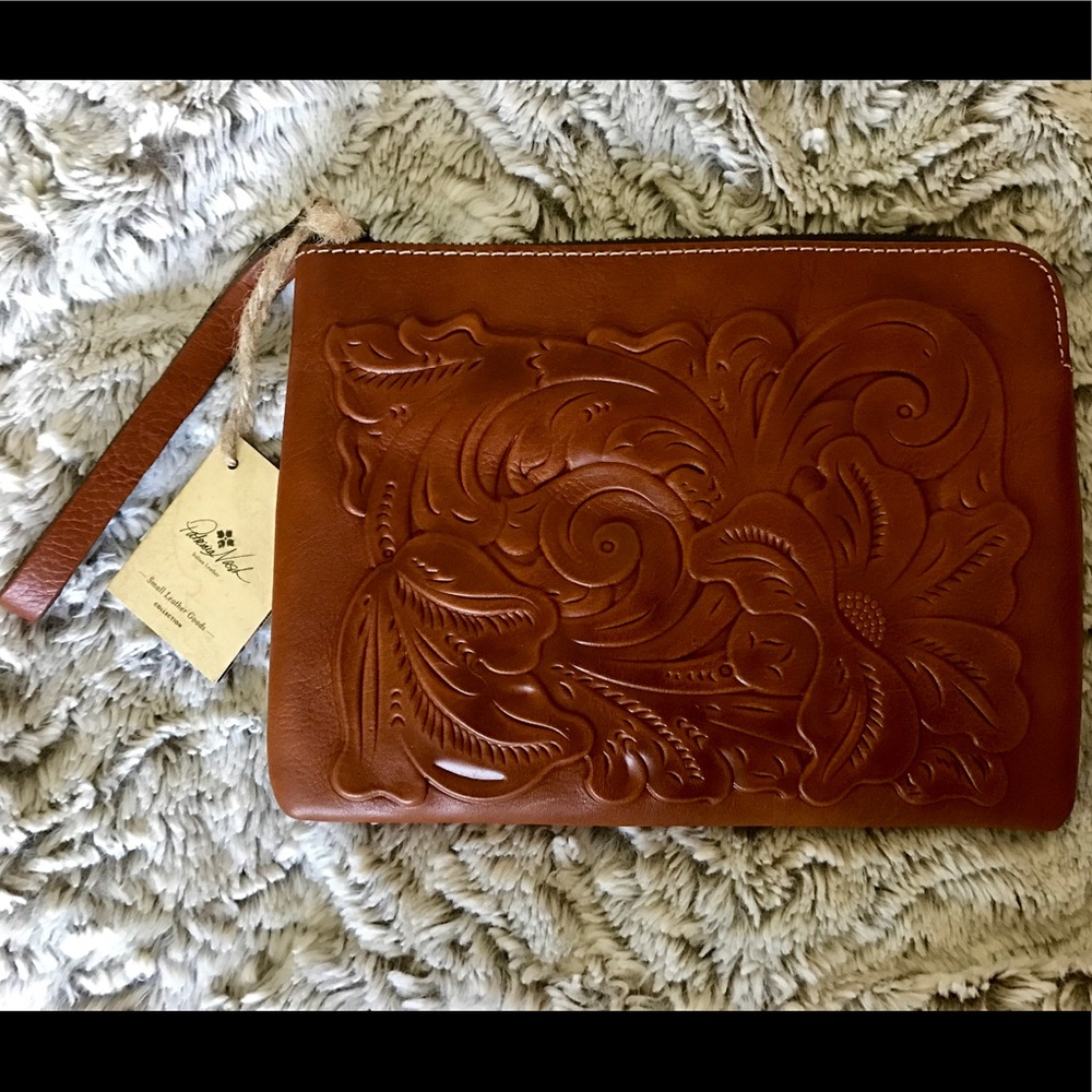 Brown leather wristlet