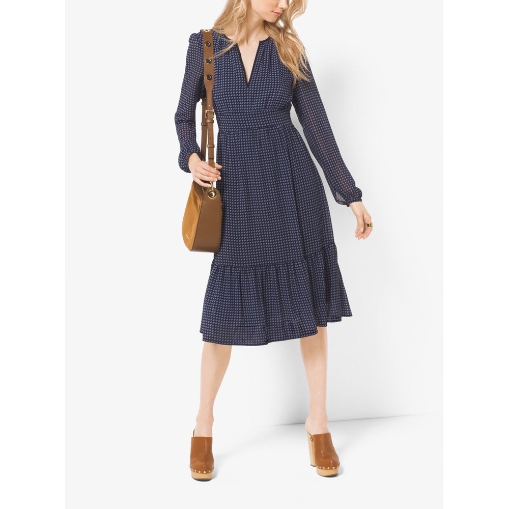 MICHAEL KORS RUFFLE PRINT CHIFFON DRESS