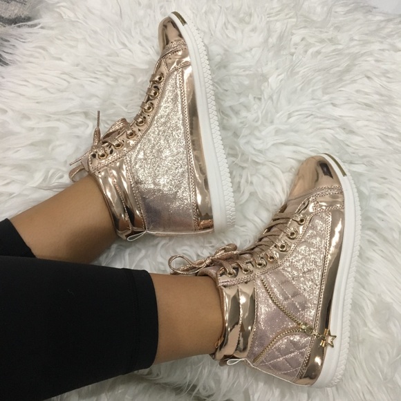 Shoes - Rose gold high top metallic sneaker