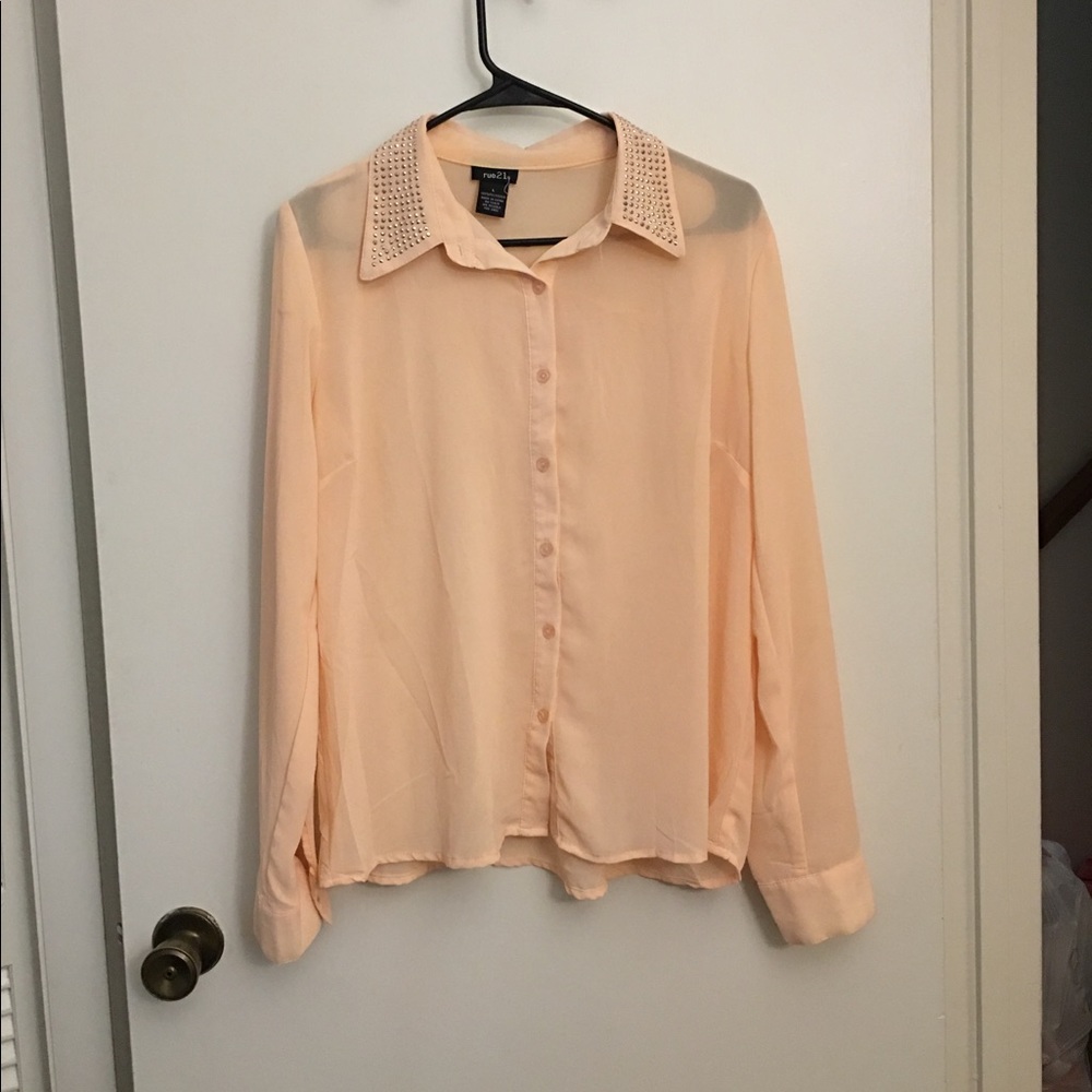 Studded Collar, Super Cute, Button Up Shirt!