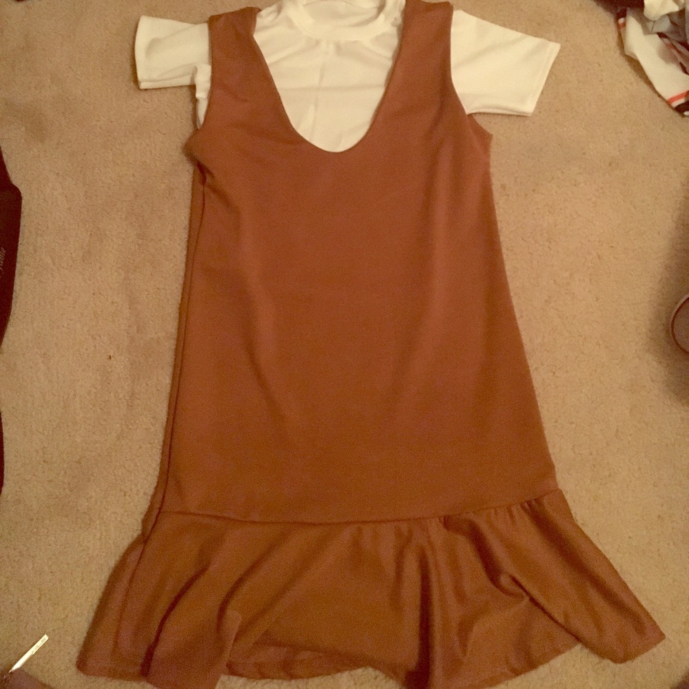 Brown dress+white shirt set