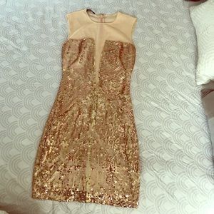 Bebe Champagne Glitz Peep Dress