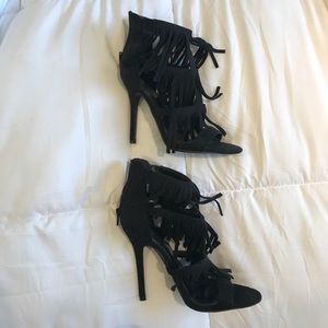 Black Fringe Heels