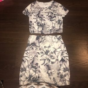 Lucca Couture Black & White Floral Cropped Top Set