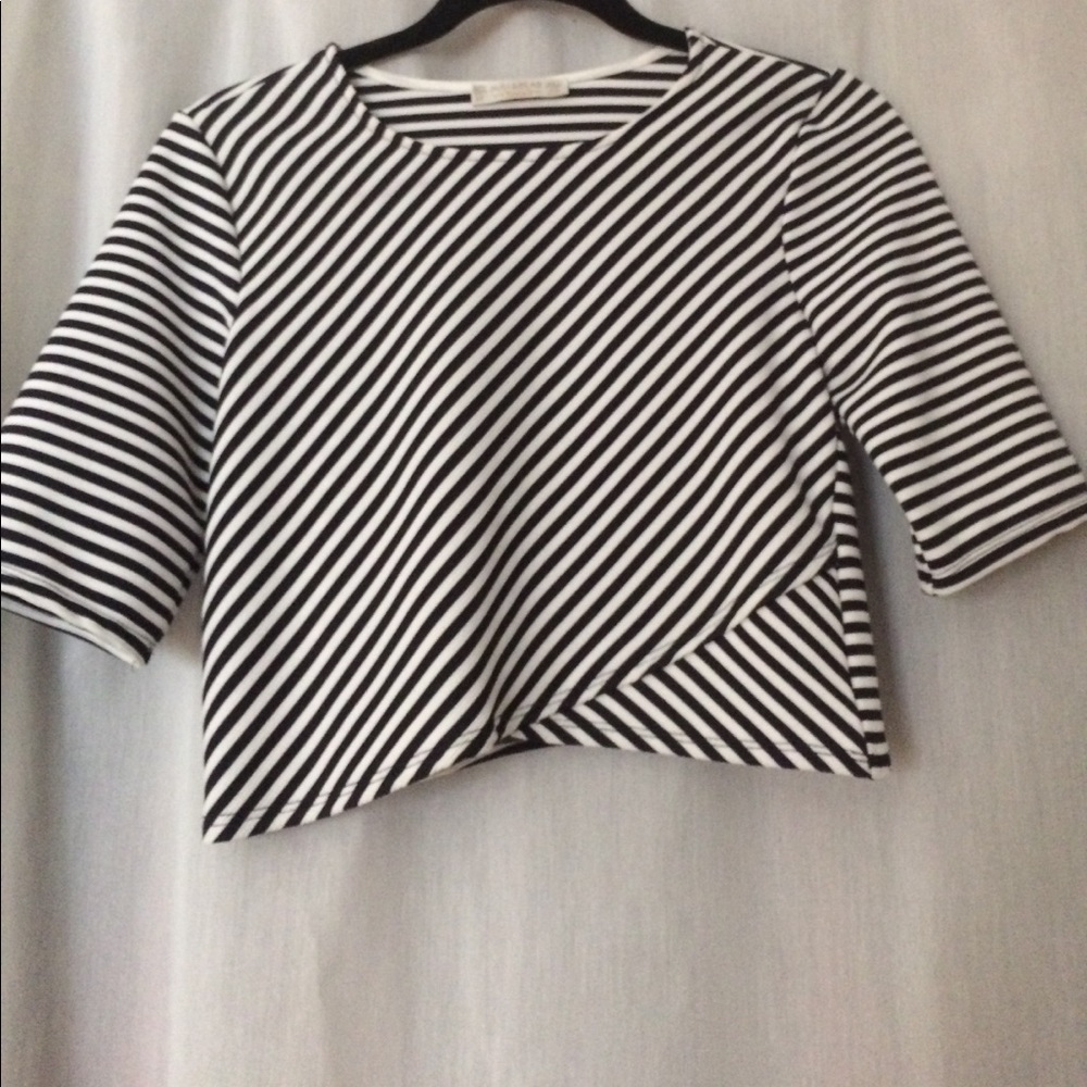 Navy Blue and white striped cropped top