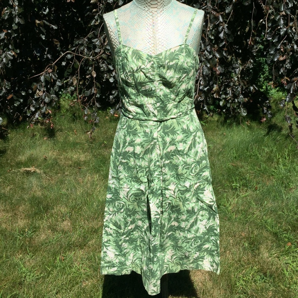 Green Floral Spaghetti Strap Dress