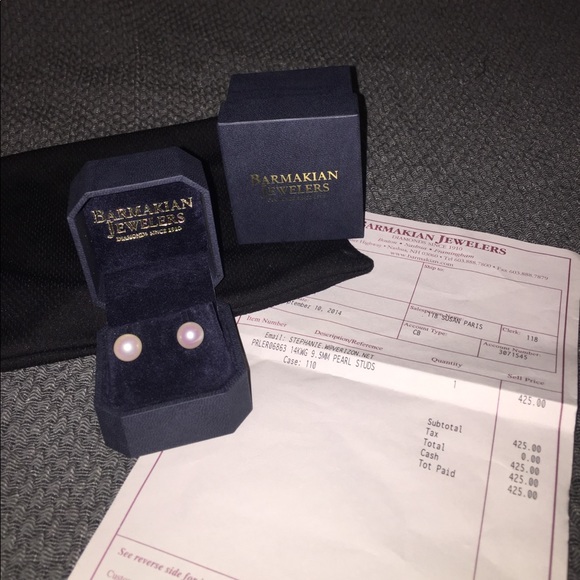 BARMAKIAN JEWELERS Jewelry - Barmakian pearl earrings studs 14kwg 14 9.5mm gold