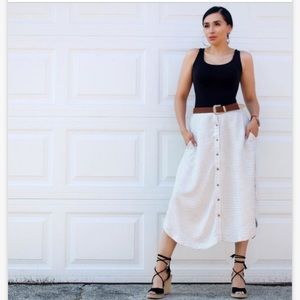 Women's Button-Front Midi Skirt -  Navy Stripe