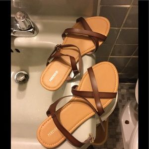 Faux leather flat sandals
