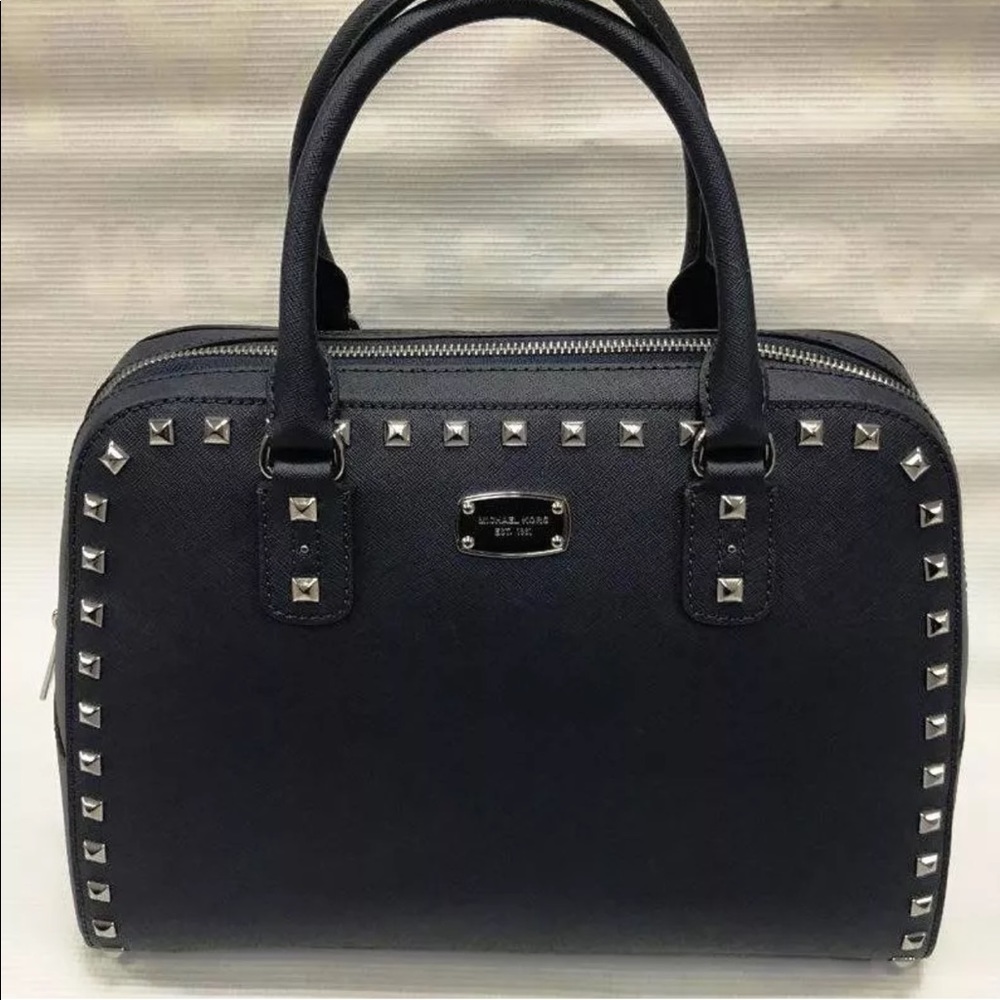 NWT LG Michael Kors SANDRINE STUD NAVY STUDDED Bag