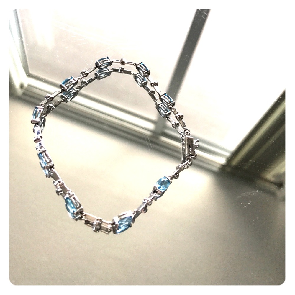 Diamond blue gemstone silver bracelet