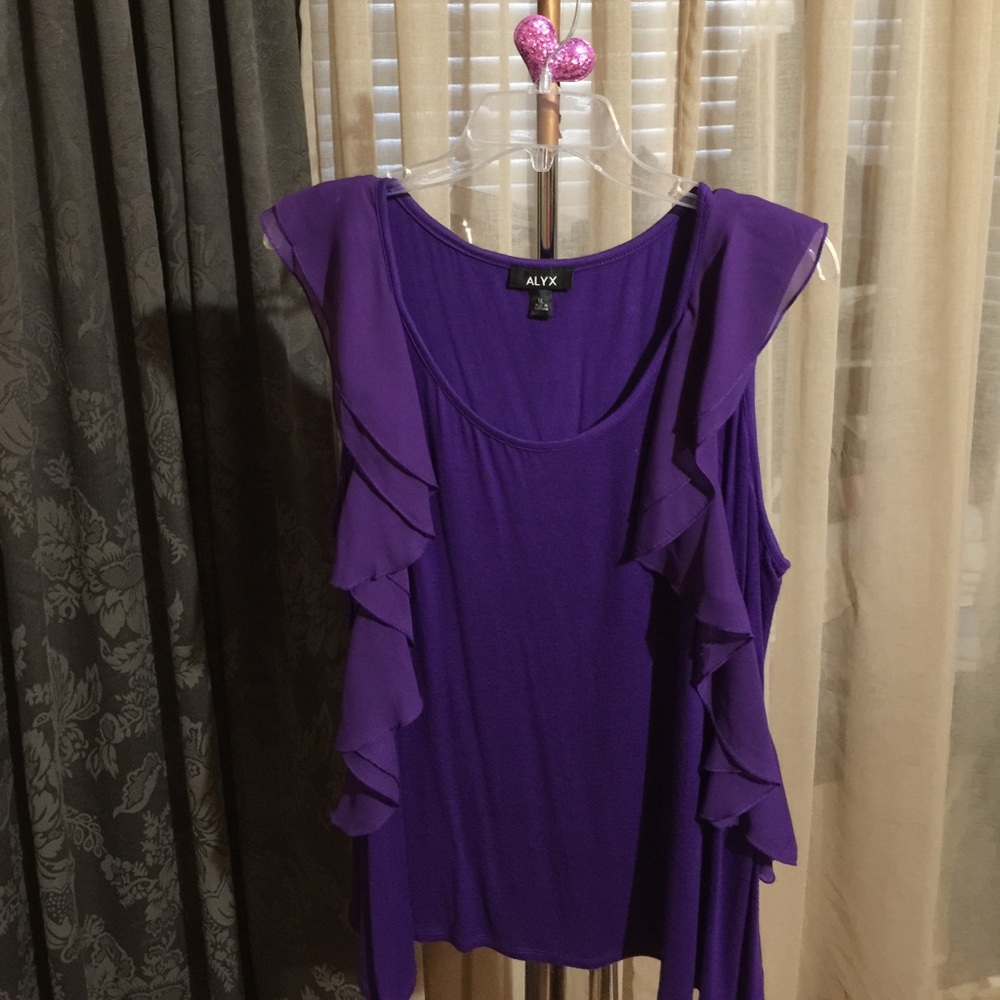 Alyx top, purple with ruffle down each side