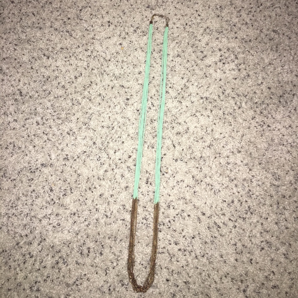 Turquoise and Gold Long Multi-Chain necklace
