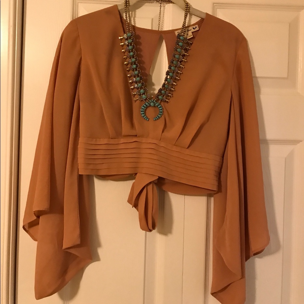 Orange/ Nude color cropped long sleeve top