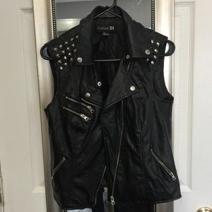 Studded pleather moto vest