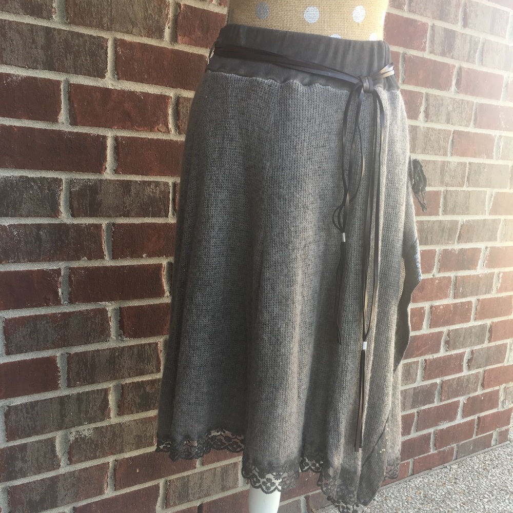 Sweater Knit Skirt with Lace and Sequin Trim
