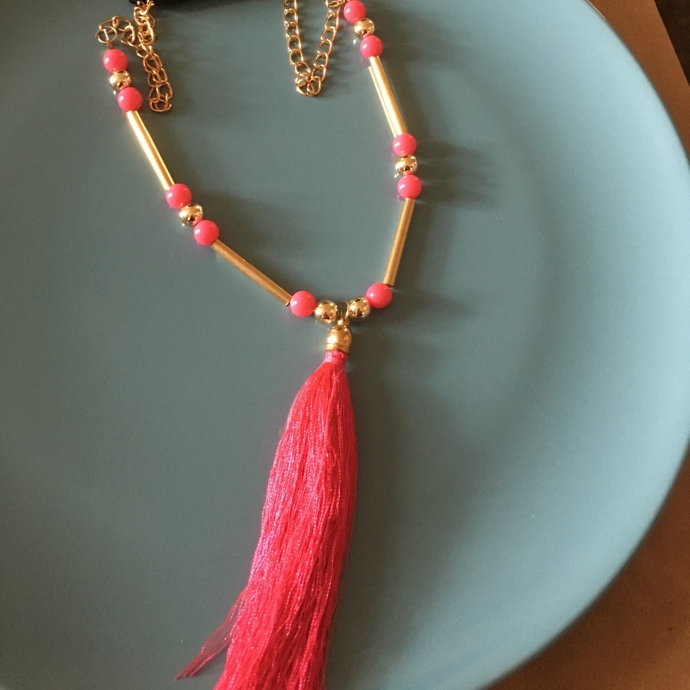 Hot pink tassel necklace