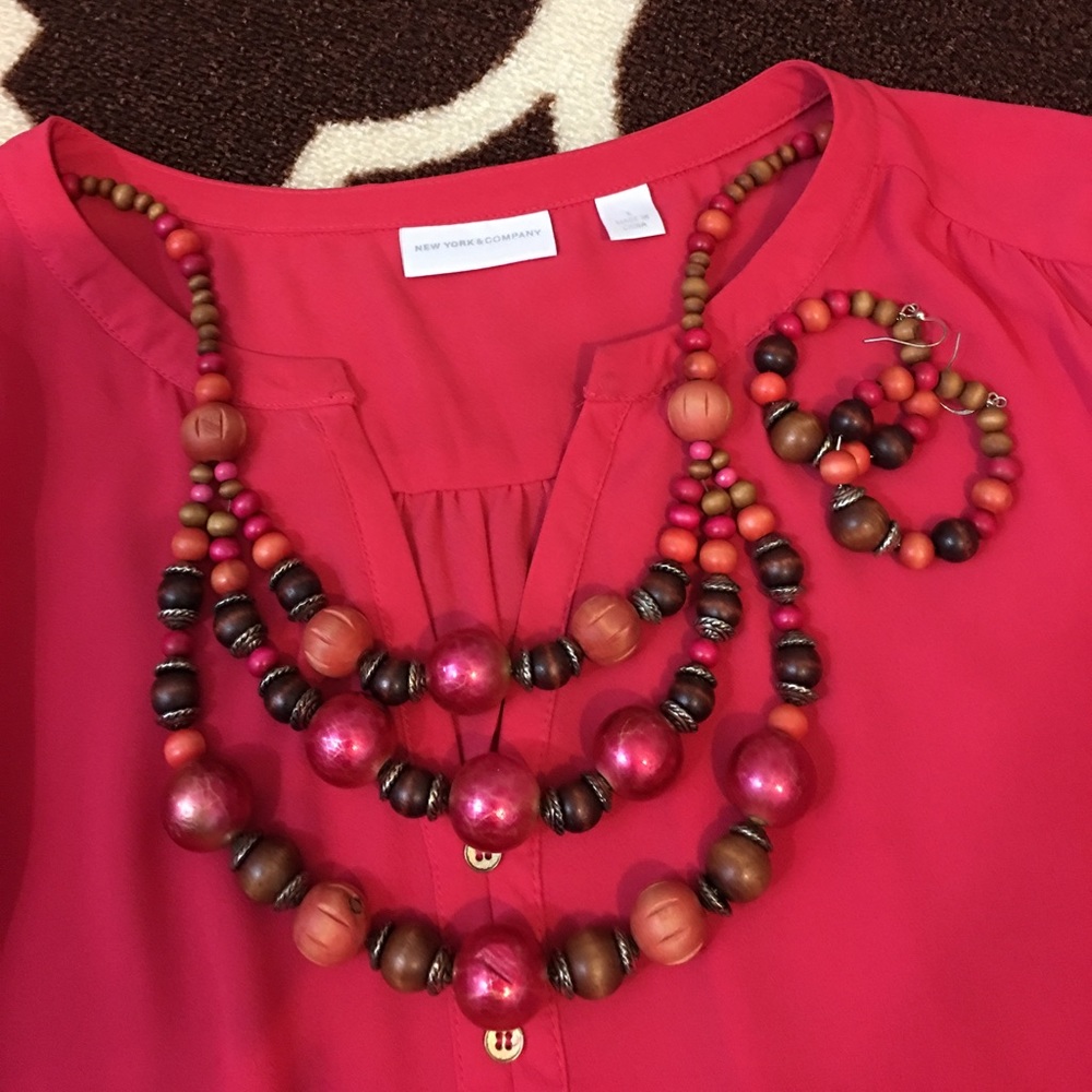 Exotic Beaded Necklace and Hoop Earrings