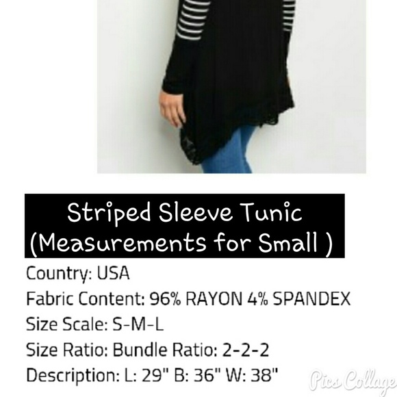 B&W Striped Sleeve Tunic w/Lace Hem - Picture 4 of 6
