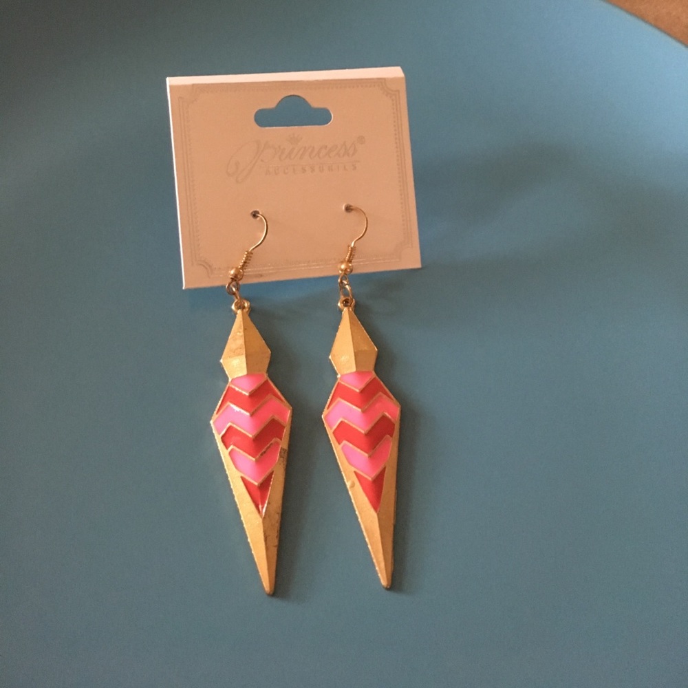 Red and pink chevron style earrings