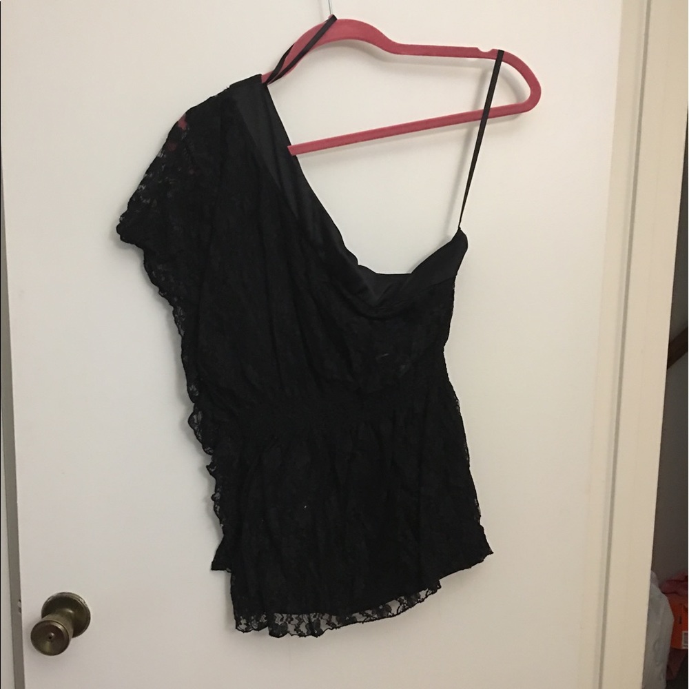 One-Shoulder, Lace Accented Blouse!