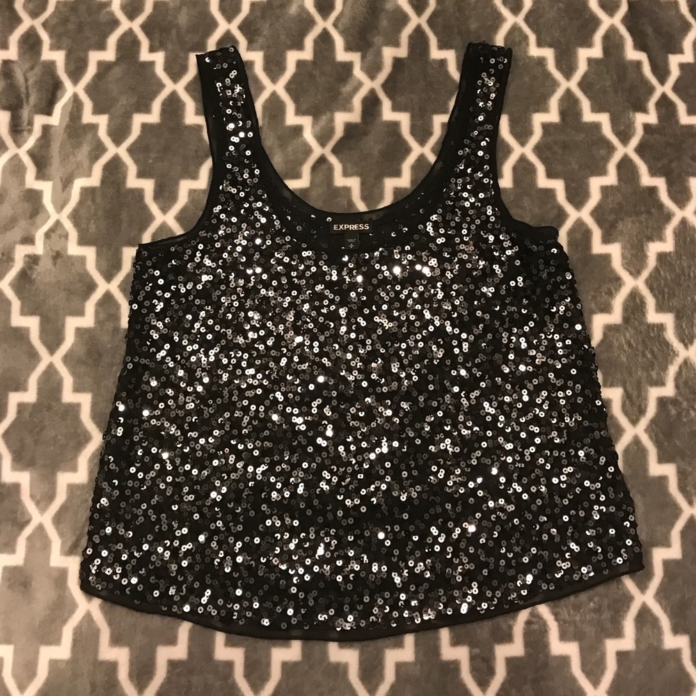 Black Express Sequin Crop Top