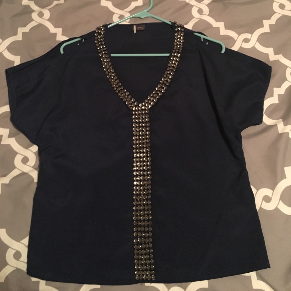 Sparkle & Fade - Navy cold shoulder top