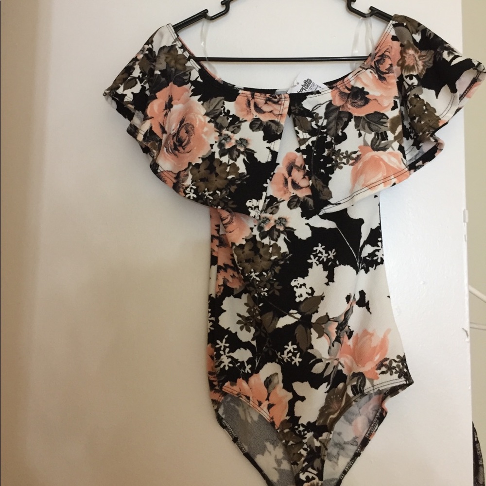 Off-the-shoulder floral bodysuit