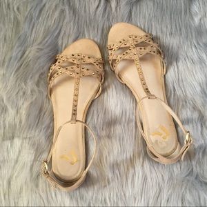 Nude T strap sandals