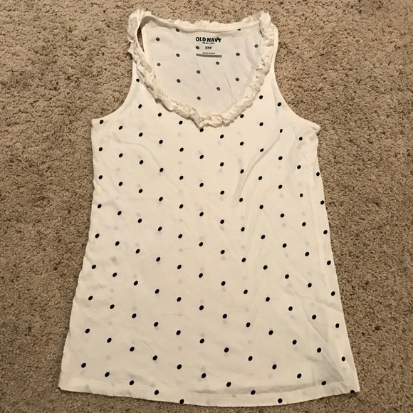 Worn once ivory/navy polka dot ruffle tank! - Picture 1 of 2