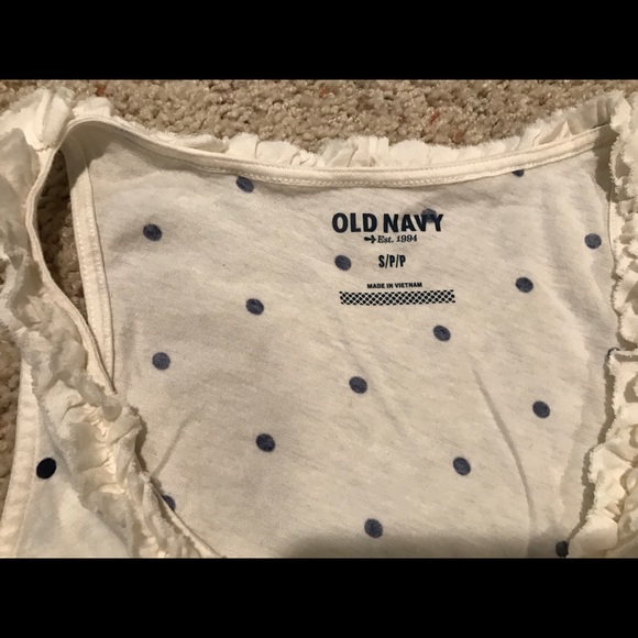 Worn once ivory/navy polka dot ruffle tank! - Picture 2 of 2