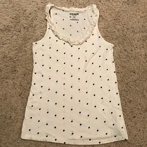 Worn once ivory/navy polka dot ruffle tank!