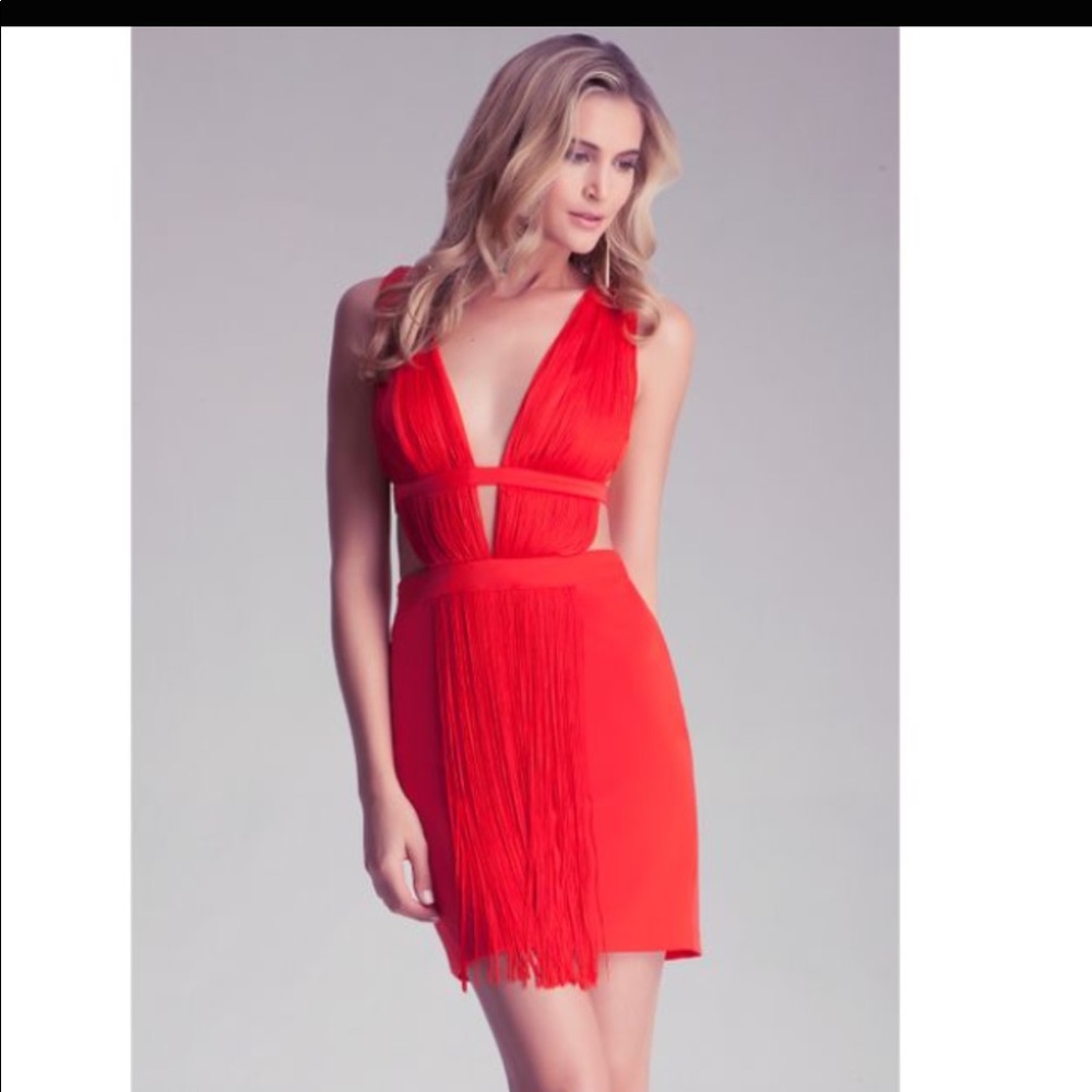 Red fringe cutout Bebe dress!