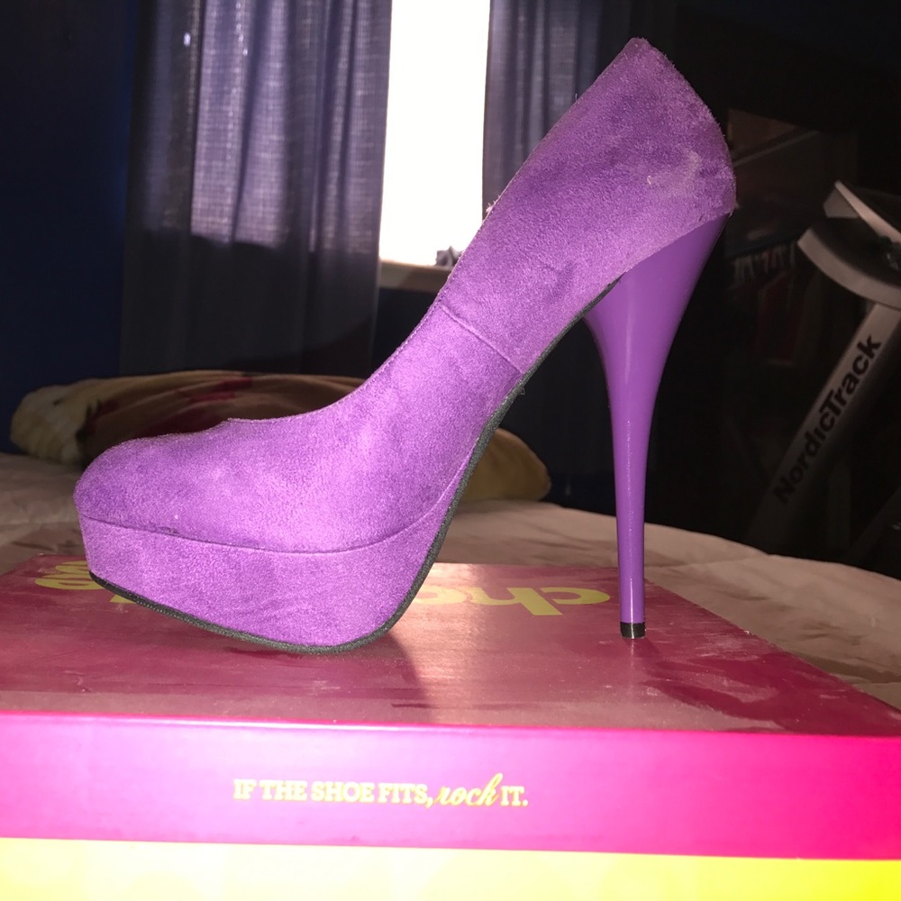 Bright purple suede heels