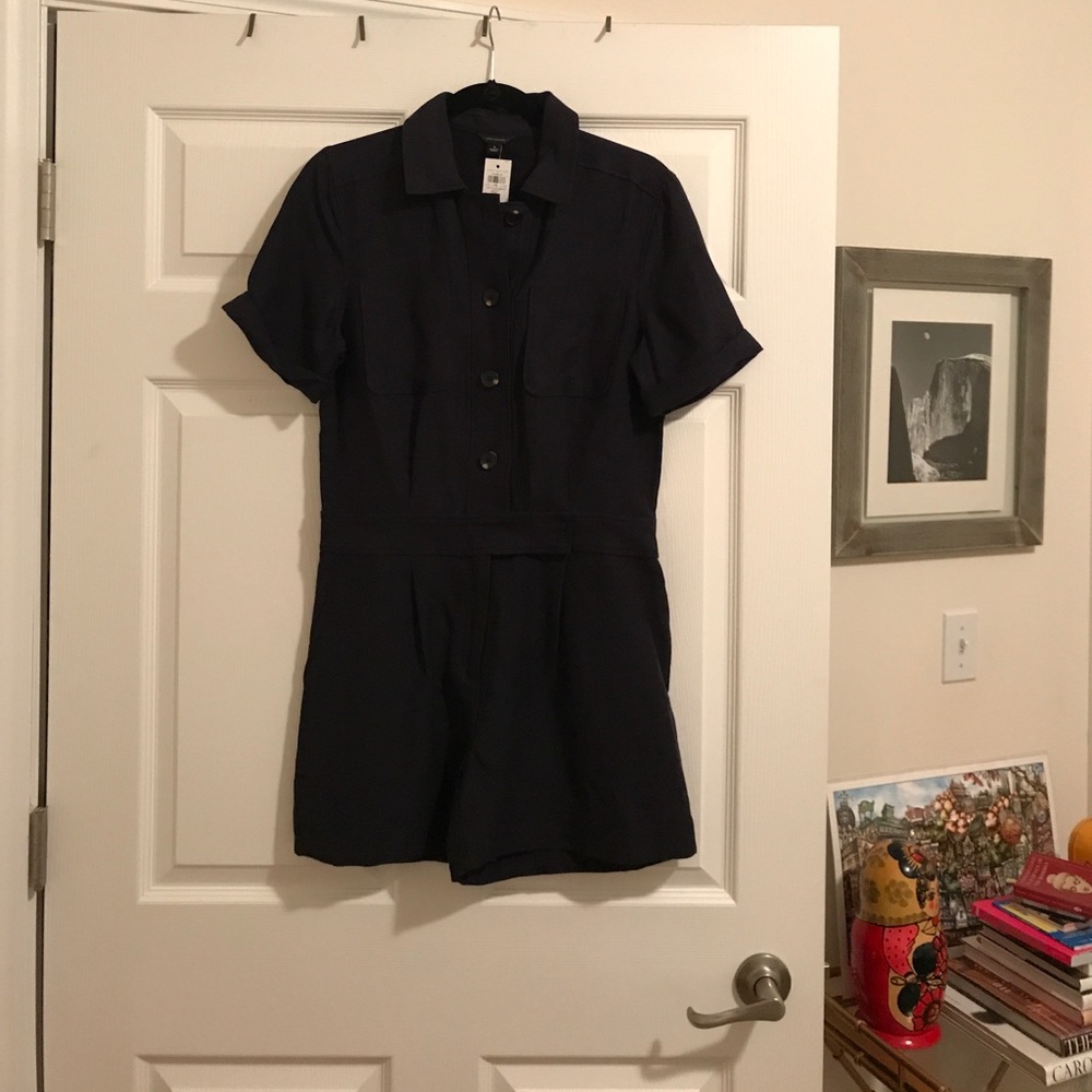 NWT! Women's Navy Blue Linen Romper
