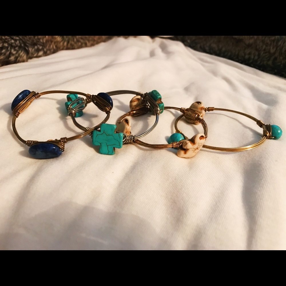STONE WIRE WRAPPED BANGLE BRACELETS