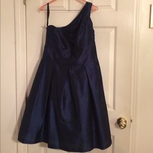 Alfred Sung navy one shoulder dress