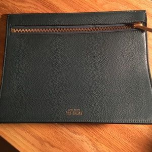 Kate Spade Saturday large leather green clutch
