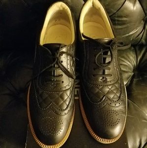 Chanel black quilted oxfords