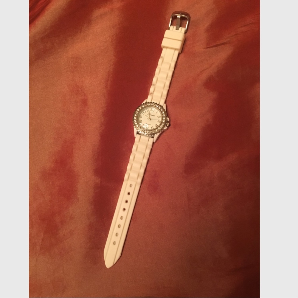 NWOT Classic White Geneva Platinum Watch