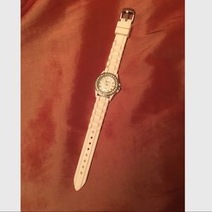 NWOT Classic White Geneva Platinum Watch
