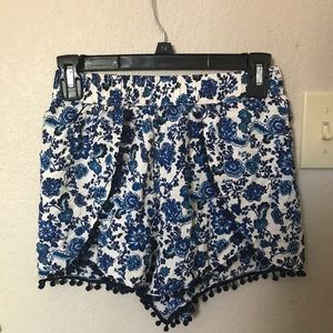 blue floral shorts