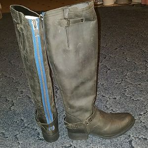 Steve Madden grey riding boots with blue zipper