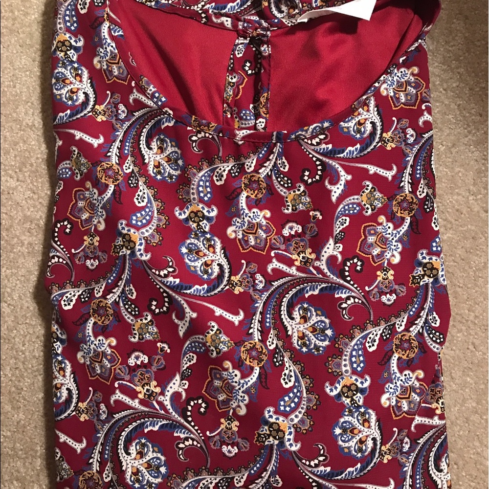 Paisley and burgundy shift dress