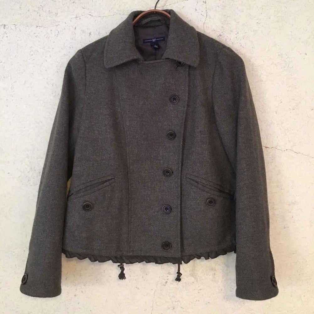GAP olive wool coat w/ ruffle detail