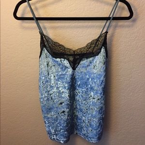 Blue suede shirt with lace details