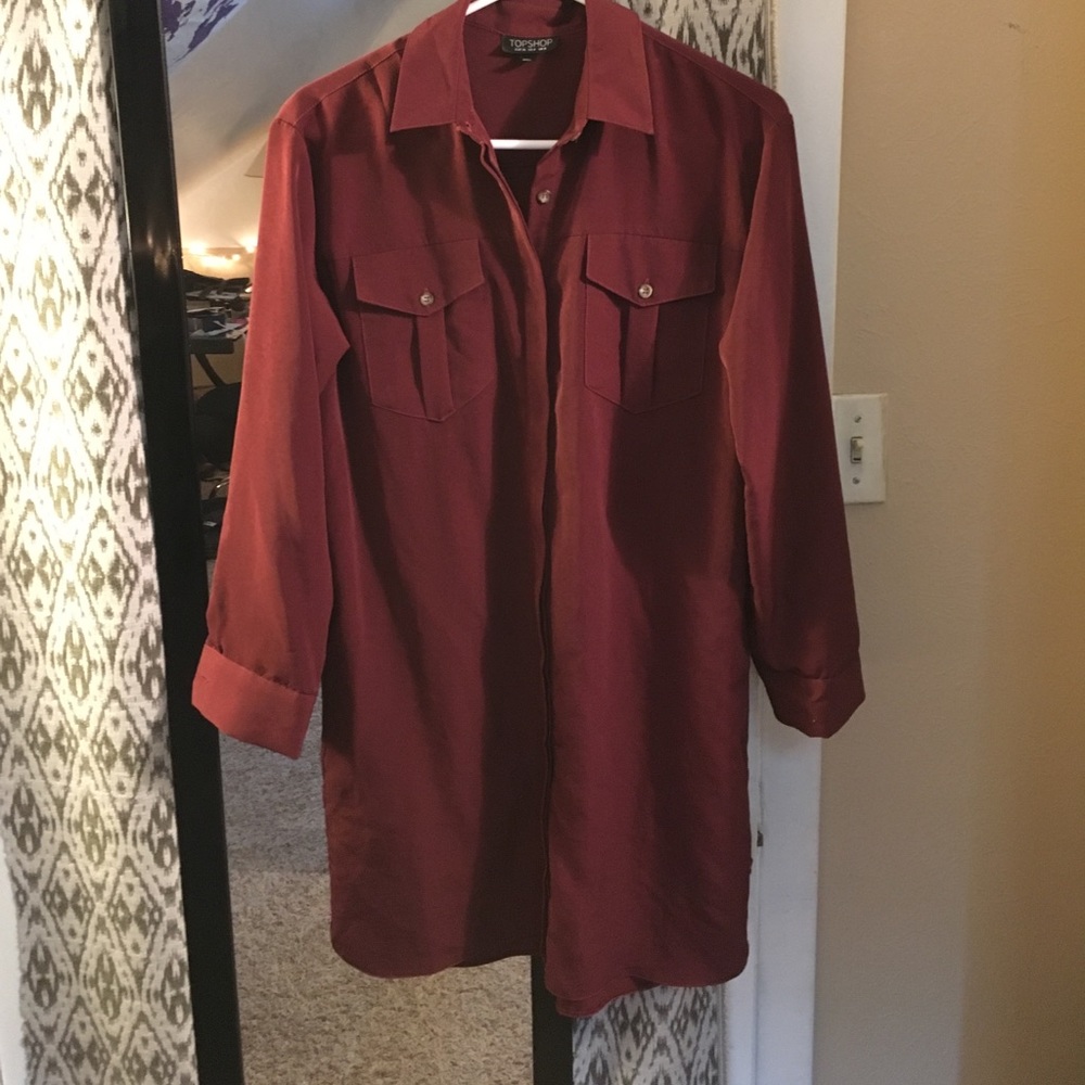 Topshop Maroon Shirt Dress