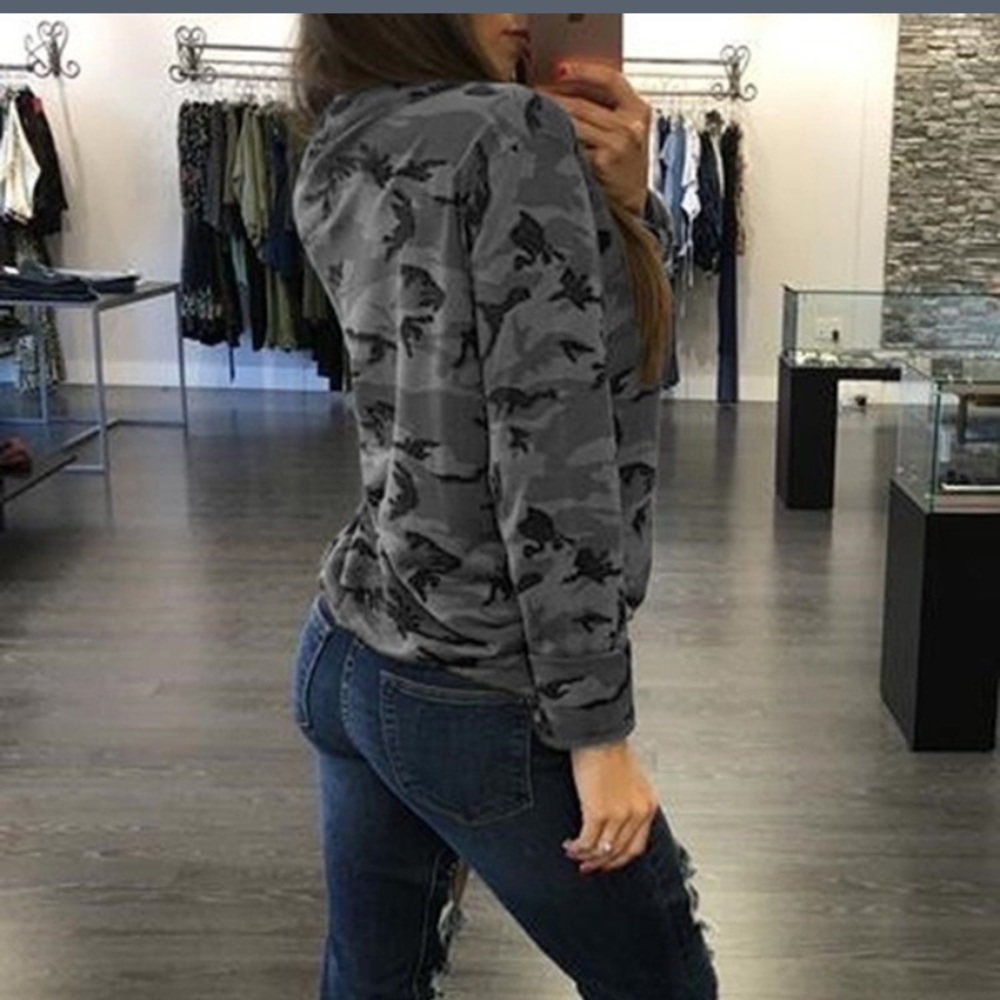 🦋 Gray Camouflage Lace-up Long Sleeve Top - Picture 6 of 8